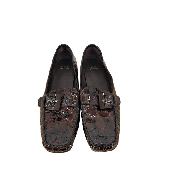 Stuart Weitzman Brown Croc Embossed Leather Loafers womens size 12M - Picture 1 of 7